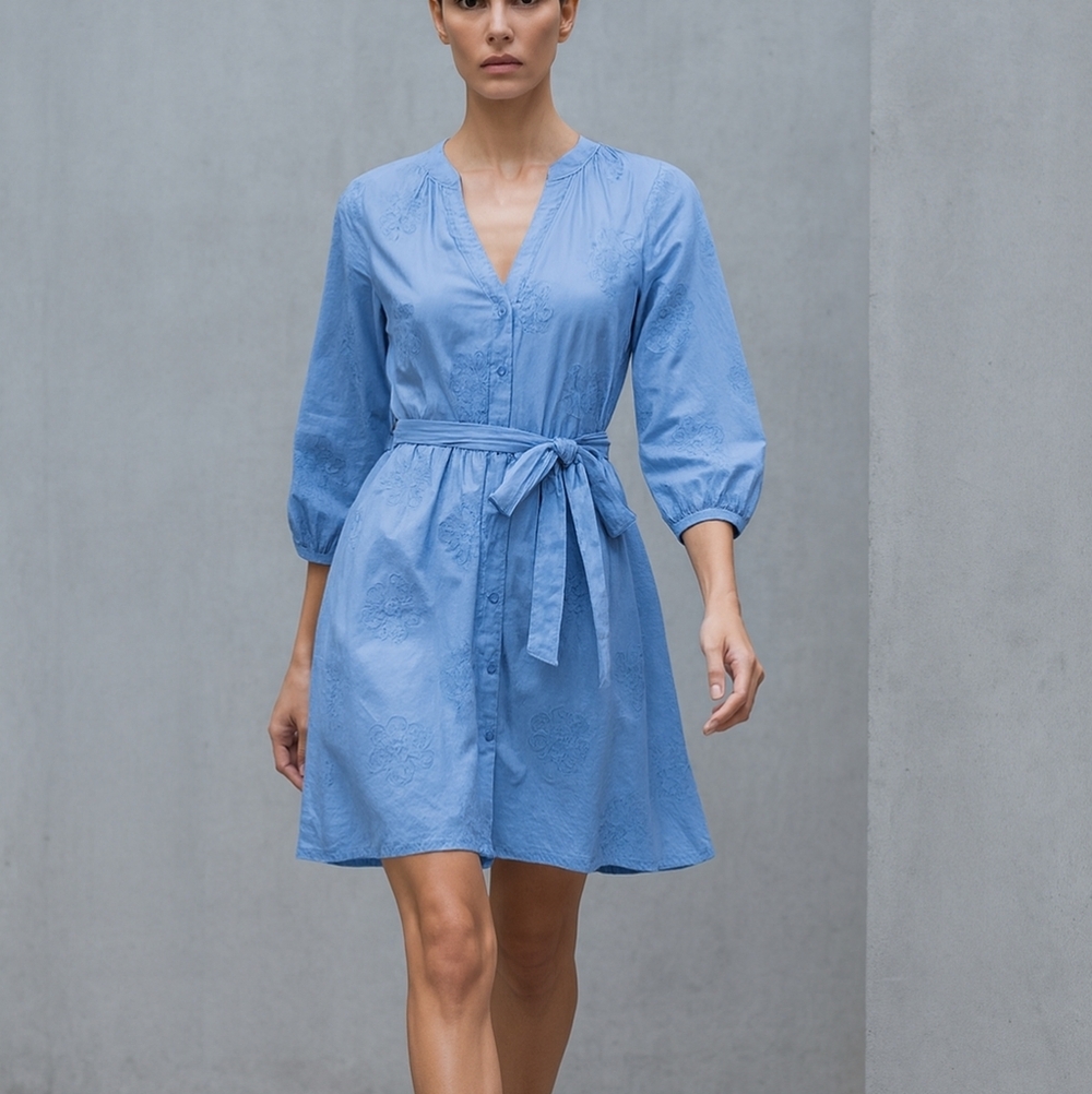 NEW Cynthia Rowley Eyelet Blue Floral Cotton Button-Down Dress